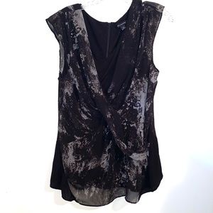 H by Halston Sheer Lined Cap Sleeves V Neck SZ 12